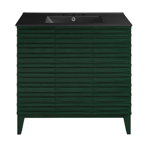 Cascade 36" Freestanding Bathroom Vanity in Green Oak with Black 3-Hole Widespread Sink Top