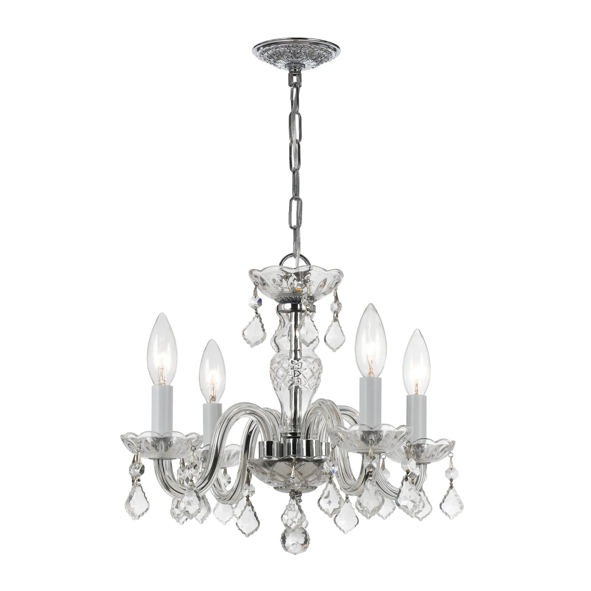 Traditional Crystal 4 Light Clear Italian Crystal Polished Chrome Mini Chandelier 1064-CH-CL-I