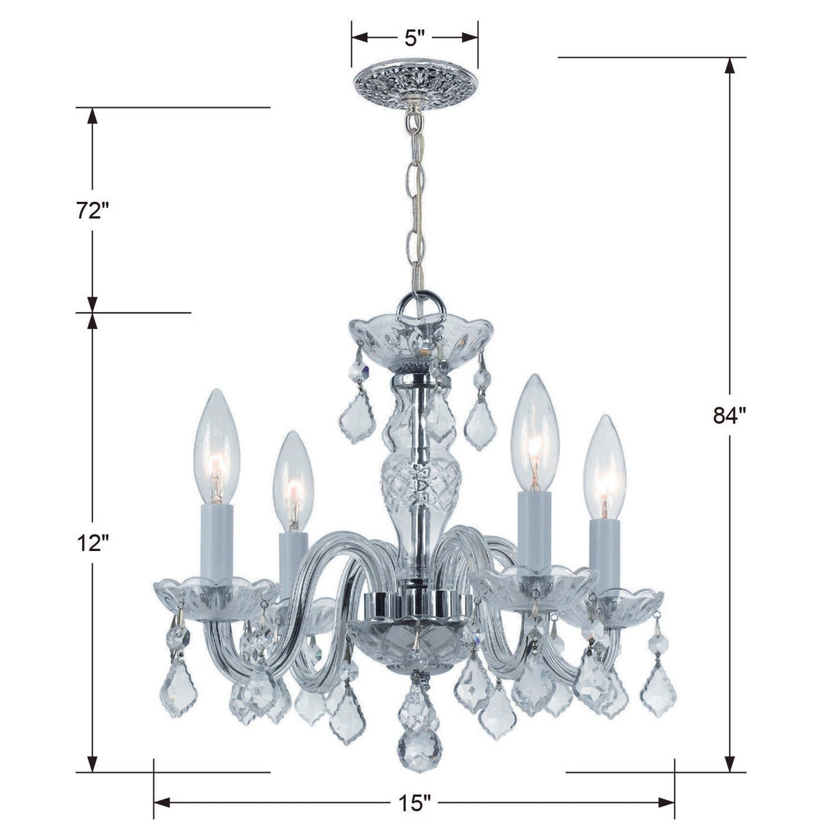 Traditional Crystal 4 Light Clear Italian Crystal Polished Chrome Mini Chandelier 1064-CH-CL-I