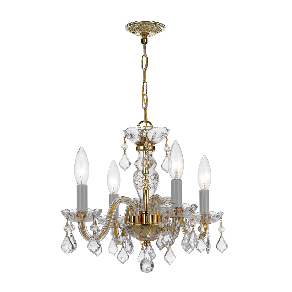 Traditional Crystal 4 Light Clear Italian Crystal Polished Brass Mini Chandelier 1064-PB-CL-I