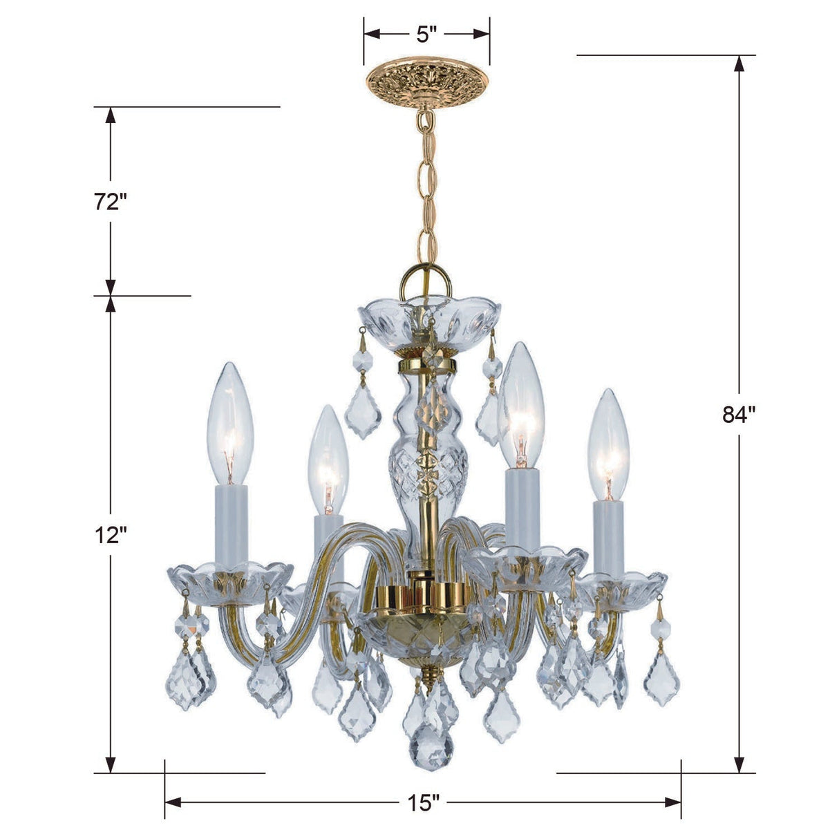 Traditional Crystal 4 Light Clear Italian Crystal Polished Chrome Mini Chandelier 1064-CH-CL-I