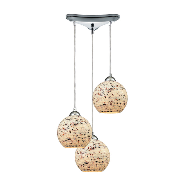 Elk 10741/3 Spatter 3-Light Triangular Pendant Fixture in Polished Chrome with Spatter Mosaic Glass