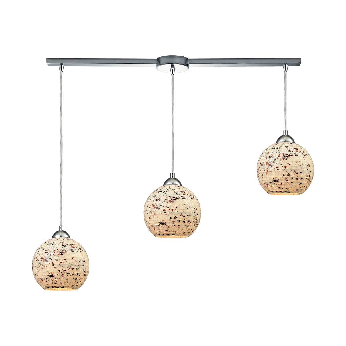 Elk 10741/3L Spatter 3-Light Linear Mini Pendant Fixture in Polished Chrome with Spatter Mosaic Glass