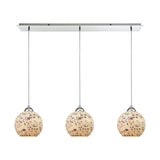 Elk 10741/3LP Spatter 3-Light Linear Mini Pendant Fixture in Polished Chrome with Spatter Mosaic Glass