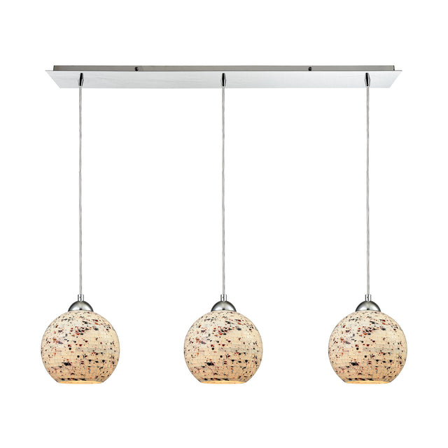 Elk 10741/3LP Spatter 3-Light Linear Mini Pendant Fixture in Polished Chrome with Spatter Mosaic Glass