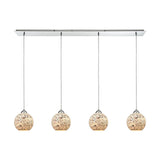 Elk 10741/4LP Spatter 4-Light Linear Pendant Fixture in Polished Chrome with Spatter Mosaic Glass