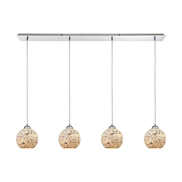 Elk 10741/4LP Spatter 4-Light Linear Pendant Fixture in Polished Chrome with Spatter Mosaic Glass