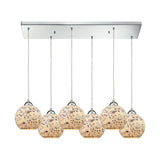 Elk 10741/6RC Spatter 6-Light Rectangular Pendant Fixture in Polished Chrome with Spatter Mosaic Glass