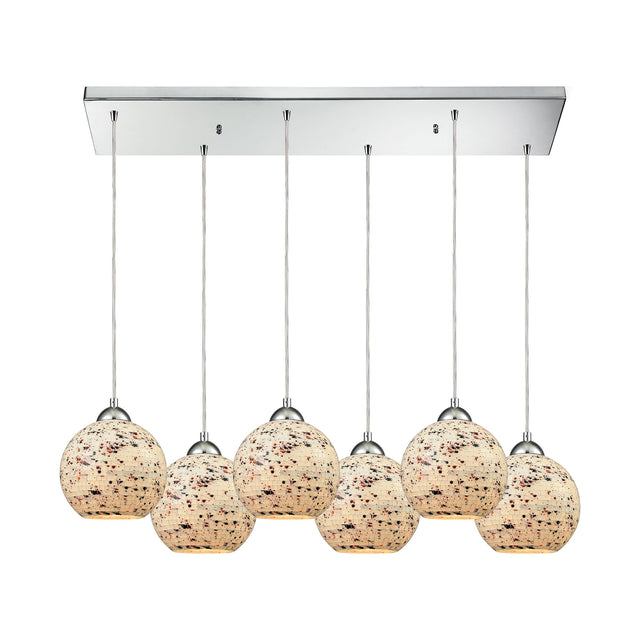 Elk 10741/6RC Spatter 6-Light Rectangular Pendant Fixture in Polished Chrome with Spatter Mosaic Glass