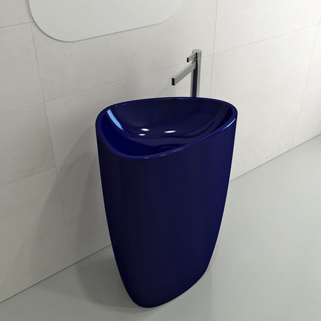BOCCHI 1075-010-0125 Etna Monoblock Pedestal Sink Fireclay 33.75 in. with Matching Drain Cover in Sapphire Blue