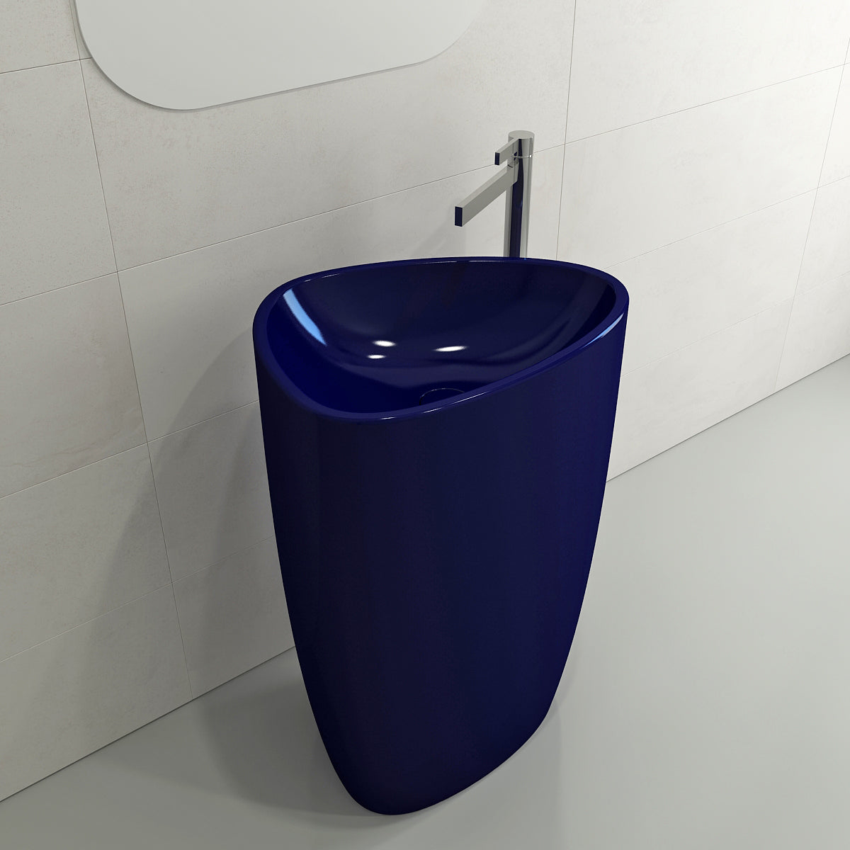 BOCCHI 1075-010-0125 Etna Monoblock Pedestal Sink Fireclay 33.75 in. with Matching Drain Cover in Sapphire Blue