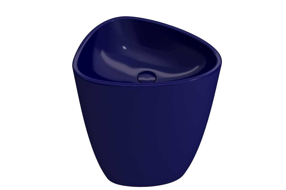 BOCCHI 1075-010-0125 Etna Monoblock Pedestal Sink Fireclay 33.75 in. with Matching Drain Cover in Sapphire Blue