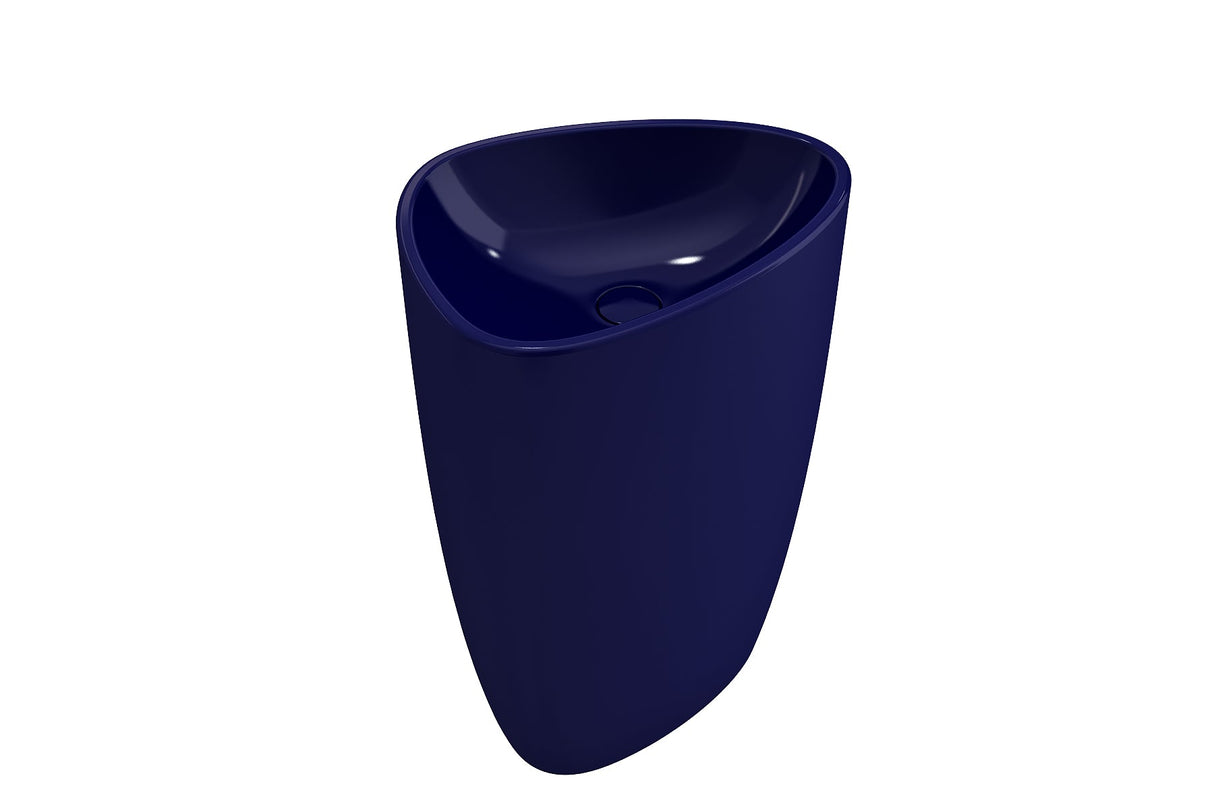 BOCCHI 1075-010-0125 Etna Monoblock Pedestal Sink Fireclay 33.75 in. with Matching Drain Cover in Sapphire Blue