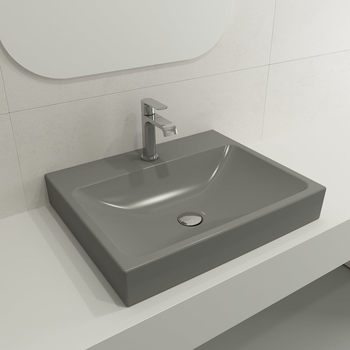 BOCCHI 1077-006-0126 Scala Arch Wall-Mounted Sink Fireclay 23.75 in. 1-Hole in Matte Gray