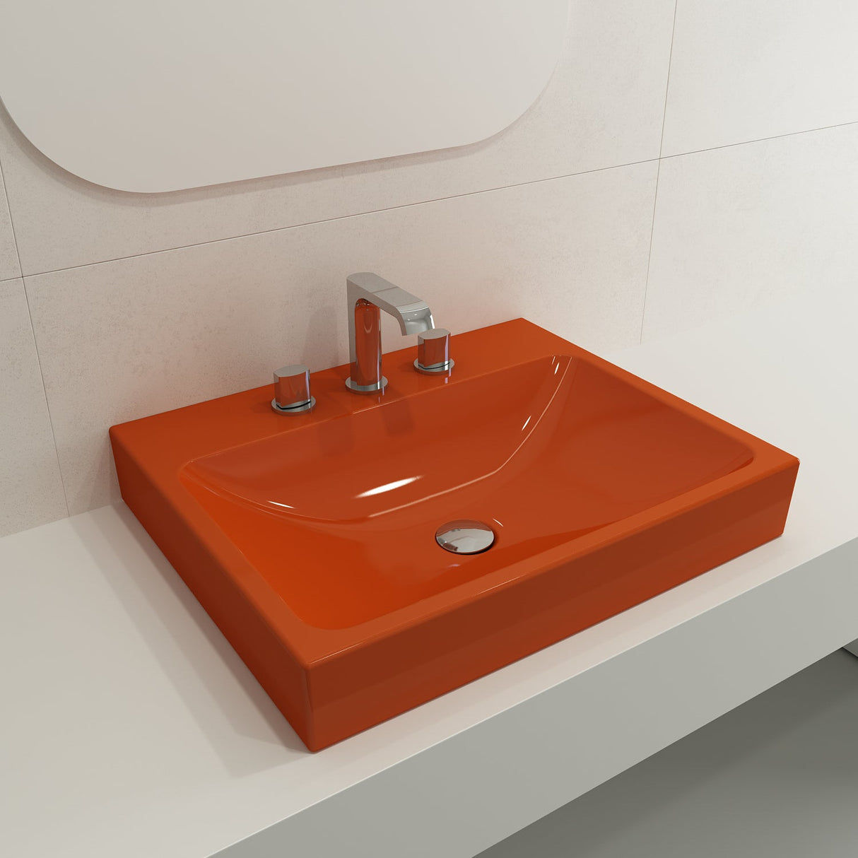 BOCCHI 1077-012-0127 Scala Arch Wall-Mounted Sink Fireclay 23.75 in. 3-Hole in Orange
