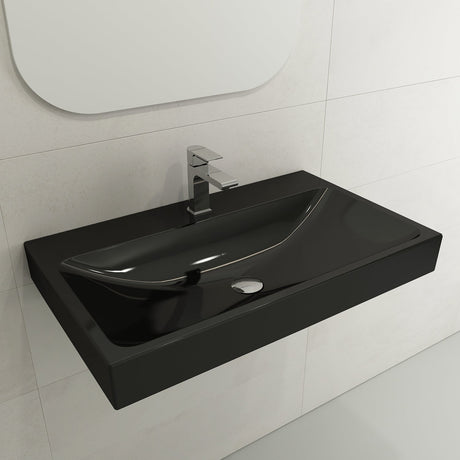 BOCCHI 1078-005-0126 Scala Arch Wall-Mounted Sink Fireclay 32 in. 1-Hole in Black