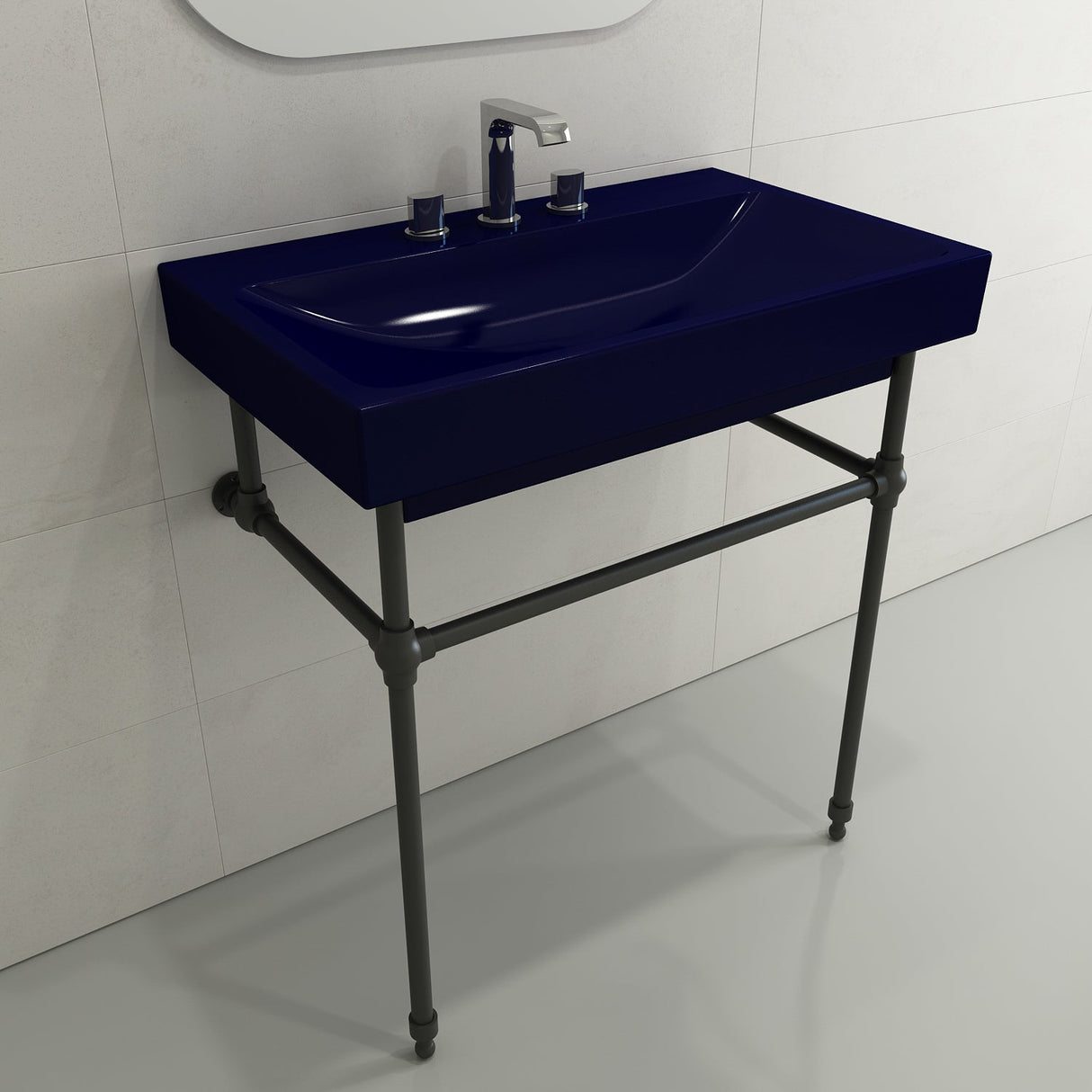 BOCCHI 1078-010-0127 Scala Arch Wall-Mounted Sink Fireclay 32 in. 3-Hole in Sapphire Blue