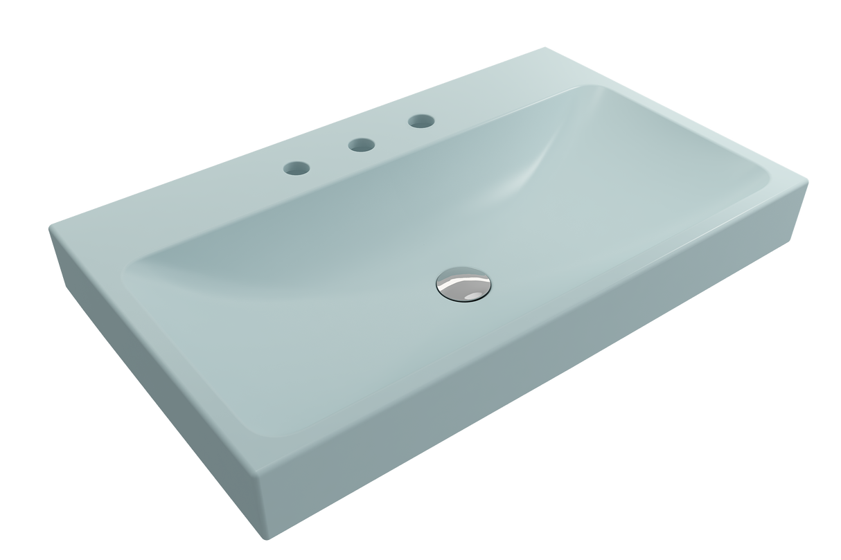 BOCCHI 1078-029-0127 Scala Arch Wall-Mounted Sink Fireclay 32 in. 3-Hole in Matte Ice Blue