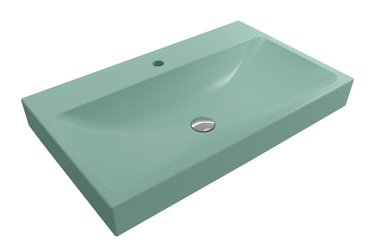 BOCCHI 1078-033-0126 Scala Arch Wall-Mounted Sink Fireclay 32 in. 1-Hole in Matte Mint Green