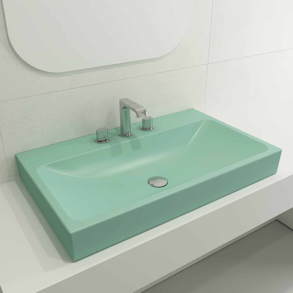 BOCCHI 1078-033-0127 Scala Arch Wall-Mounted Sink Fireclay 32 in. 3-Hole in Matte Mint Green