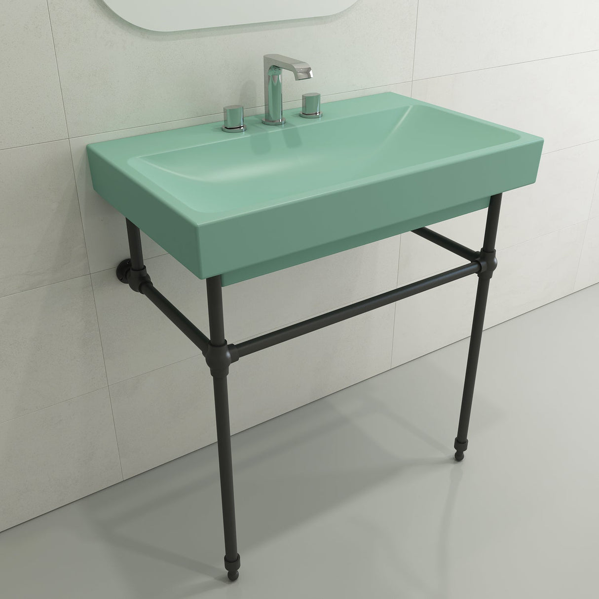 BOCCHI 1078-033-0127 Scala Arch Wall-Mounted Sink Fireclay 32 in. 3-Hole in Matte Mint Green