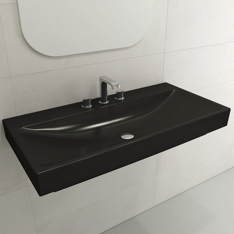 BOCCHI 1079-004-0127 Scala Arch Wall-Mounted Sink Fireclay 39.75 in. 3-Hole in Matte Black