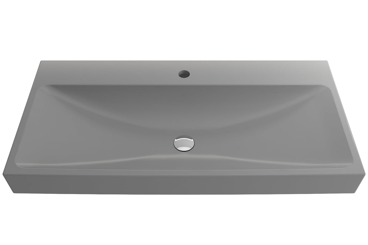 BOCCHI 1079-006-0126 Scala Arch Wall-Mounted Sink Fireclay 39.75 in. 1-Hole in Matte Gray