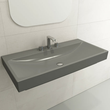 BOCCHI 1079-006-0127 Scala Arch Wall-Mounted Sink Fireclay 39.75 in. 3-Hole in Matte Gray