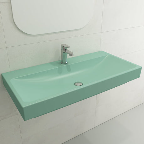 BOCCHI 1079-033-0126 Scala Arch Wall-Mounted Sink Fireclay 39.75 in. 1-Hole in Matte Mint Green