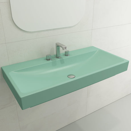 BOCCHI 1079-033-0127 Scala Arch Wall-Mounted Sink Fireclay 39.75 in. 3-Hole in Matte Mint Green