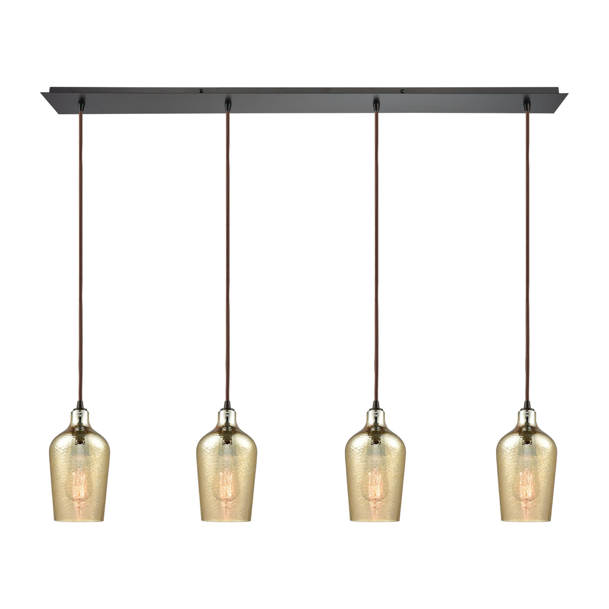Elk 10840/4LP Hammered Glass 46'' Wide 4-Light Pendant - Oil Rubbed Bronze with Amber