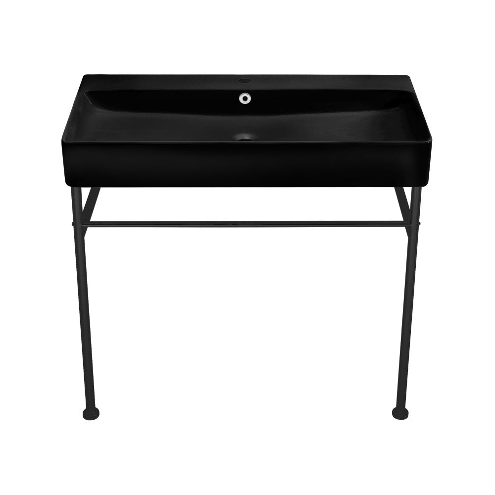 Carre 36 Ceramic Console Sink Matte Black Basin Black Legs