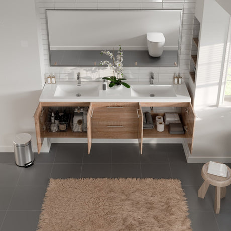 Axis 72 in. White Oak Wall Mount Double Sink  Bath Vanity with Acrylic Top and Integrated Sinks