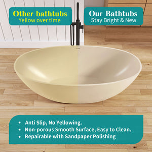 New England Home Goods Tulum 65" Freestanding Tub in Milk Coffee - Stone Resin Solid Surface