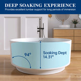 New England Home Goods 49" Round Solid Surface Freestanding Soaking Tub for Small Bathrooms