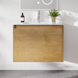 Madeira 24 in. Oak Wall Mount Single Sink Bath Vanity with Acrylic Top and Integrated Sink