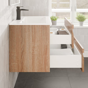 Joy 24 in. Maple Wall Mount Single Sink Bath Vanity with Porcelain Top and Integrated Sink