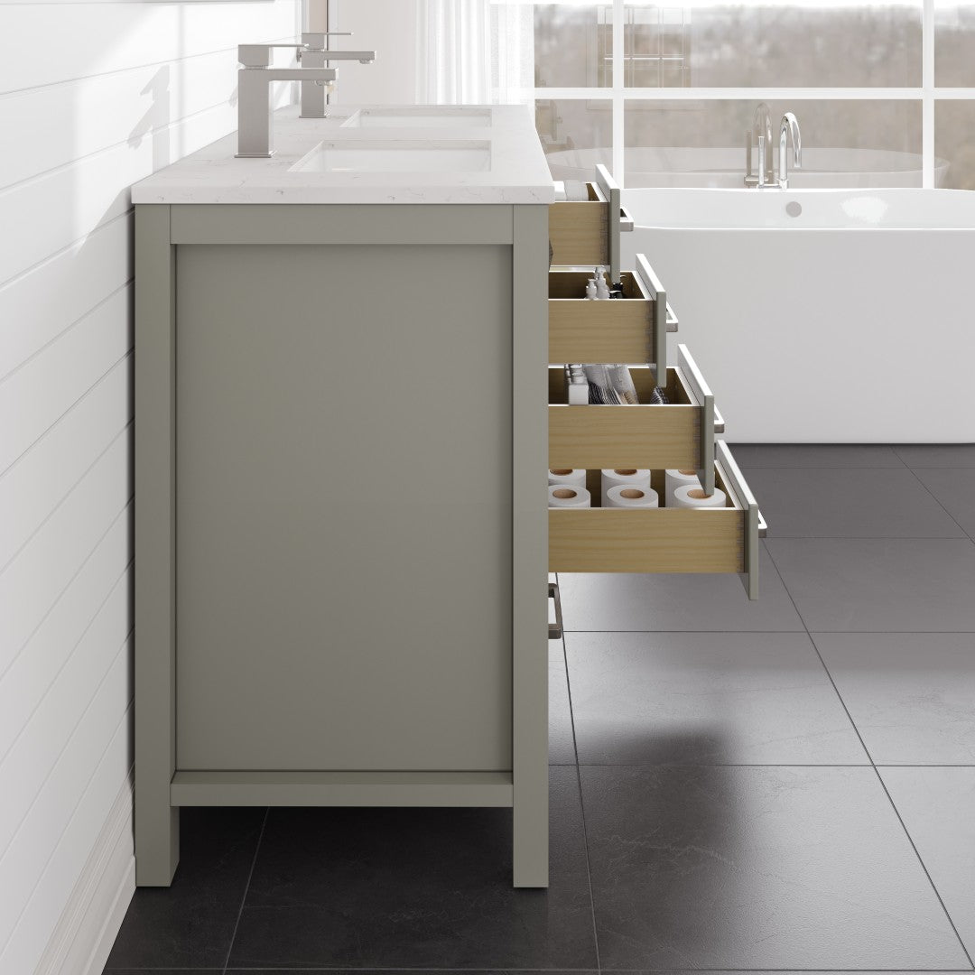 London 54 in. Gray Double Sink  Bath Vanity with Carrara Quartz Top and Undermount Porcelain Sinks