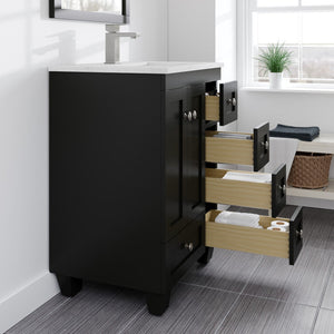 Acclaim 24 in. Espresso Single Sink Bath Vanity with Carrara Quartz Top and Undermount Porcelain Sink