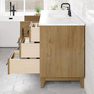 Graham 60 in. Oak Single Sink Bath Vanity with Arabescato Engineered Stone Top and Undermount Porcelain Sink