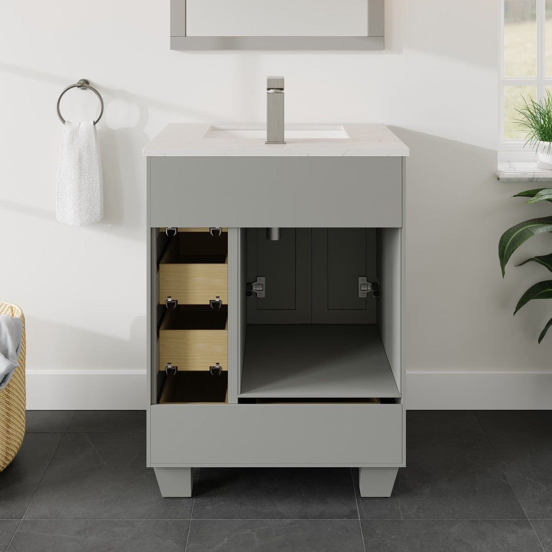 Acclaim 24 in. Gray Single Sink Bath Vanity with Carrara Quartz Top and Undermount Porcelain Sink