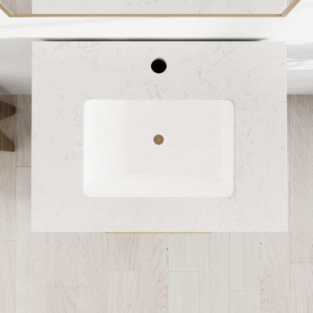 Curio 24 in. Dark Blue Single Sink Bath Vanity with Carrara Quartz Top and Undermount Porcelain Sink