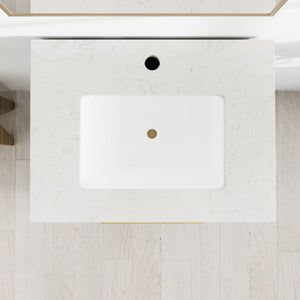 Curio 24 in. Dark Blue Single Sink Bath Vanity with Carrara Quartz Top and Undermount Porcelain Sink