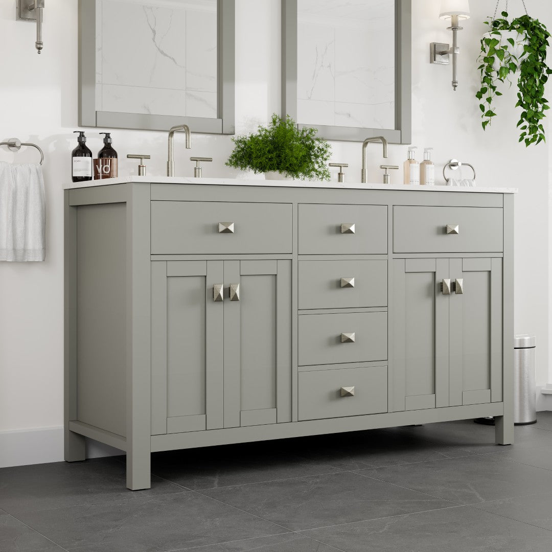 Artemis 60 in. Gray Double Sink  Bath Vanity with Engineered Top and Undermount Porcelain Sinks