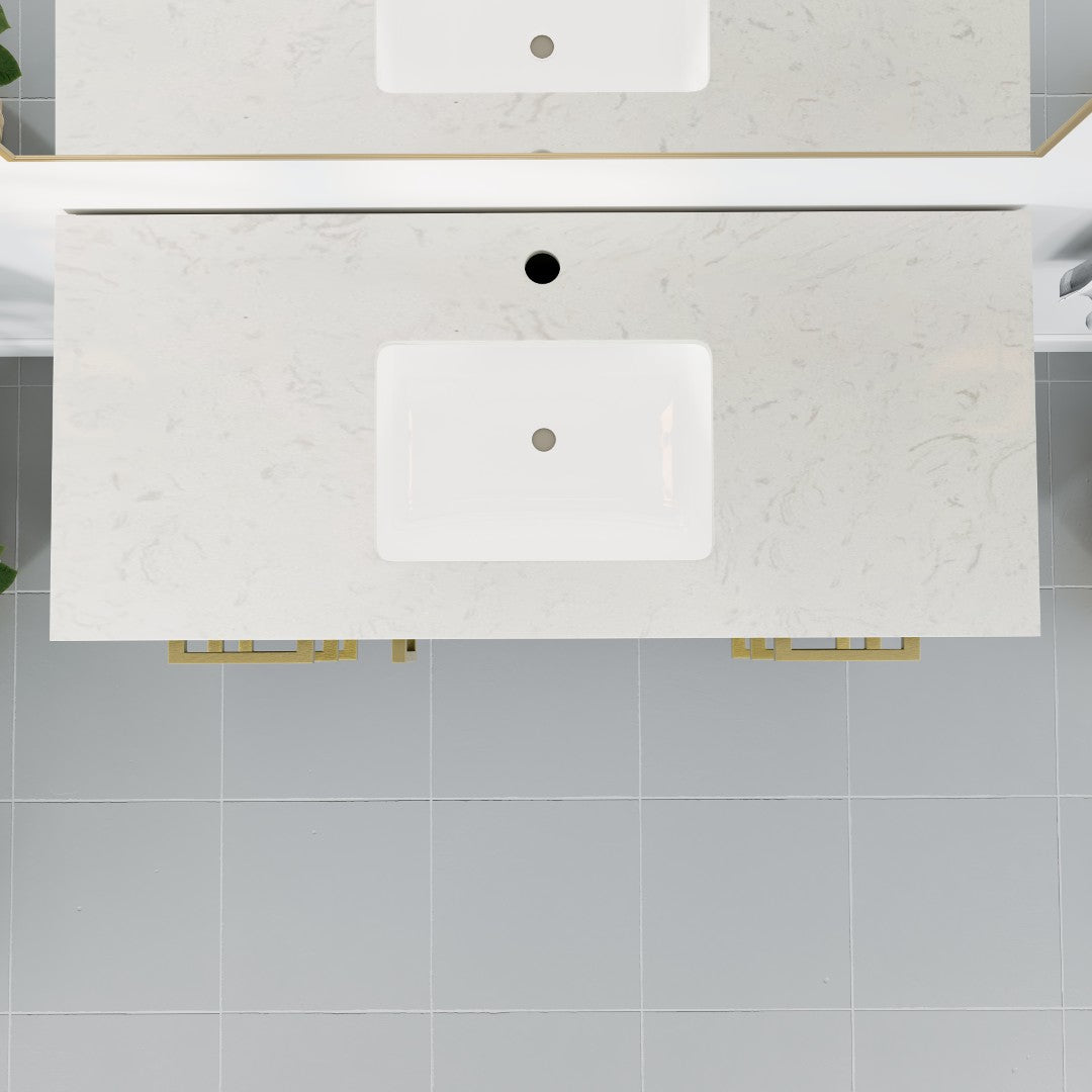 Curio 42 in. Dark Blue Single Sink Bath Vanity with Carrara Quartz Top and Undermount Porcelain Sink