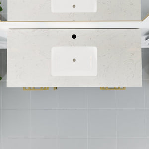 Curio 42 in. Dark Blue Single Sink Bath Vanity with Carrara Quartz Top and Undermount Porcelain Sink