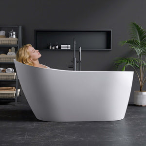 New England Home Goods Matira 59" Freestanding Tub in White - Stone Resin Solid Surface