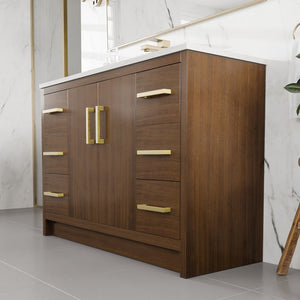 Curio 48 in. Walnut Single Sink Bath Vanity with Carrara Quartz Top and Undermount Porcelain Sink