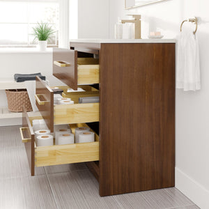Curio 36 in. Walnut Single Sink Bath Vanity with Carrara Quartz Top and Undermount Porcelain Sink