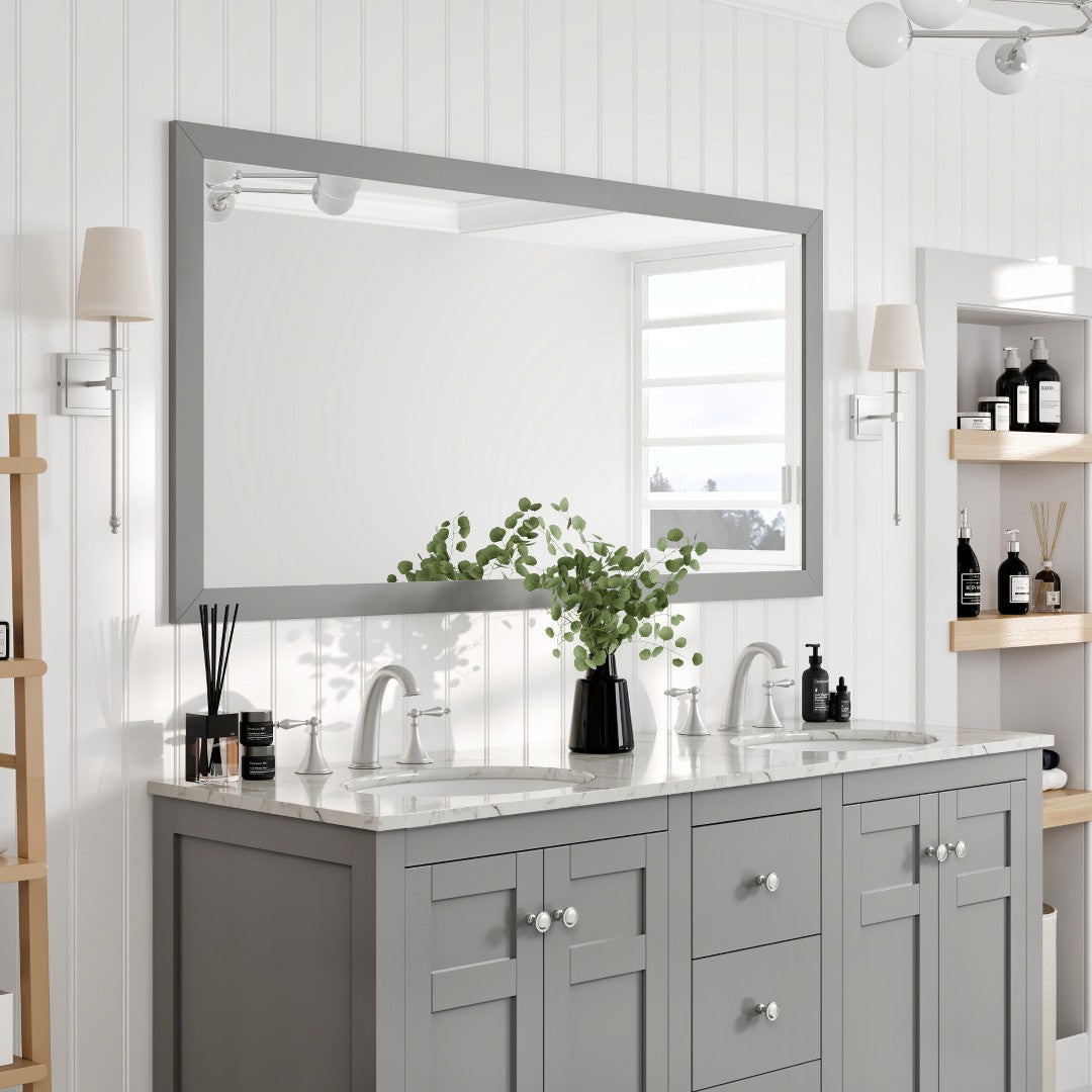 Eviva New York 60" x 30" Rectangular Gray Wooden Framed Mirror